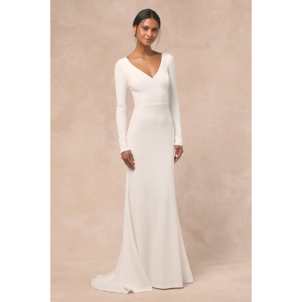 Lulus Feeling Of Forever White Long Sleeve Mermaid Maxi Dress - Size M